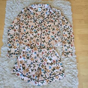 LEZAT Butterfly Pjs Set Size XS 100% Silk Pink‎ Blue